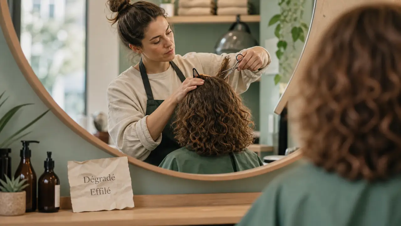 Effilée dégradé coupe cheveux bouclés femme