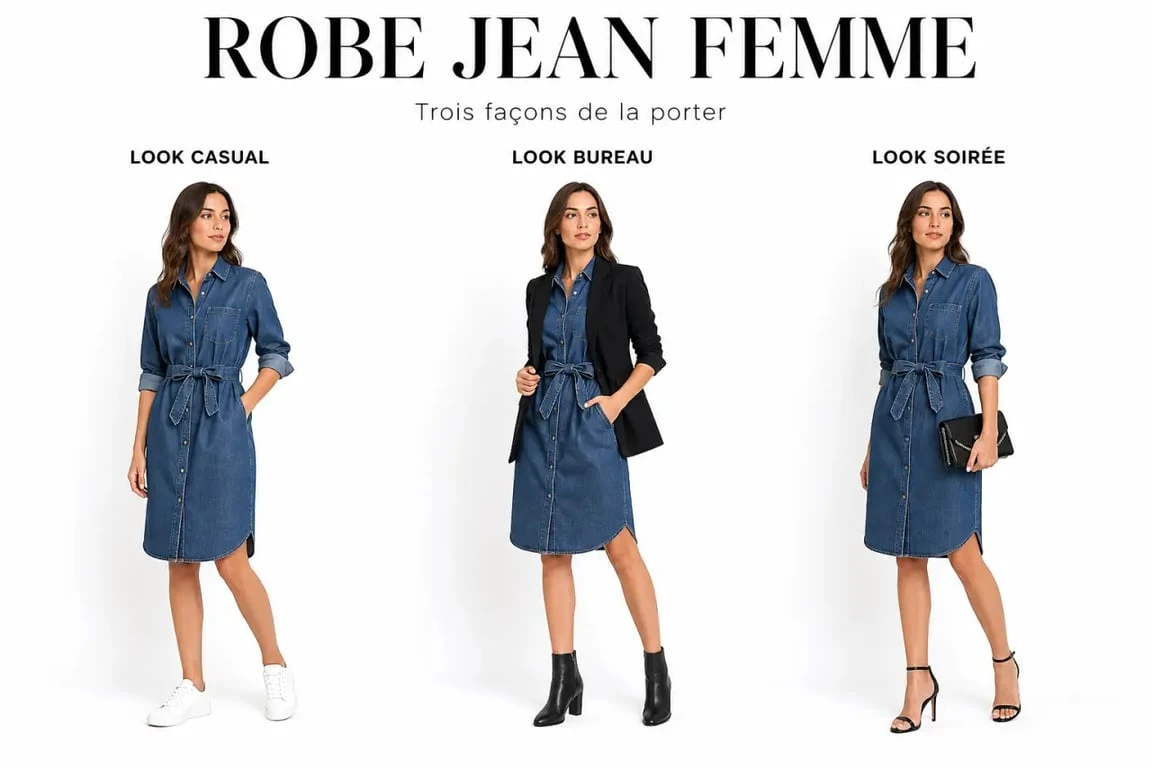 Robe jean femme : trois idées de looks casual, bureau et soirée