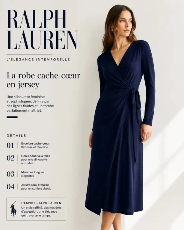 Robe portefeuille Ralph Lauren femme style midi