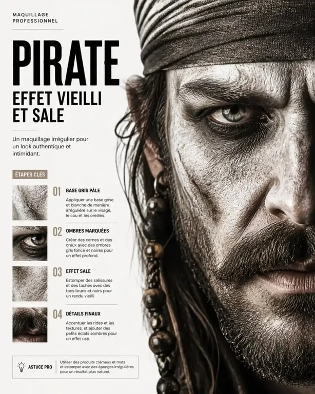 Maquillage pirate étape 1 : base de teint vieillie et sale
