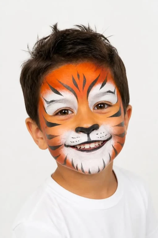 Maquillage carnaval enfant en look de tigre coloré