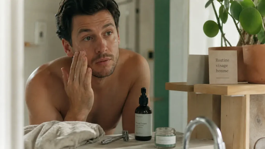 Soins du visage homme : peau grasse, rasage et routine en 3 gestes