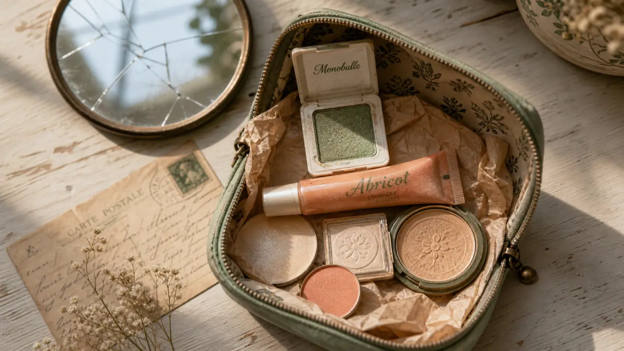 Maquillage agnes b arrêté : Monobulle et Embellisseur Abricot sur table