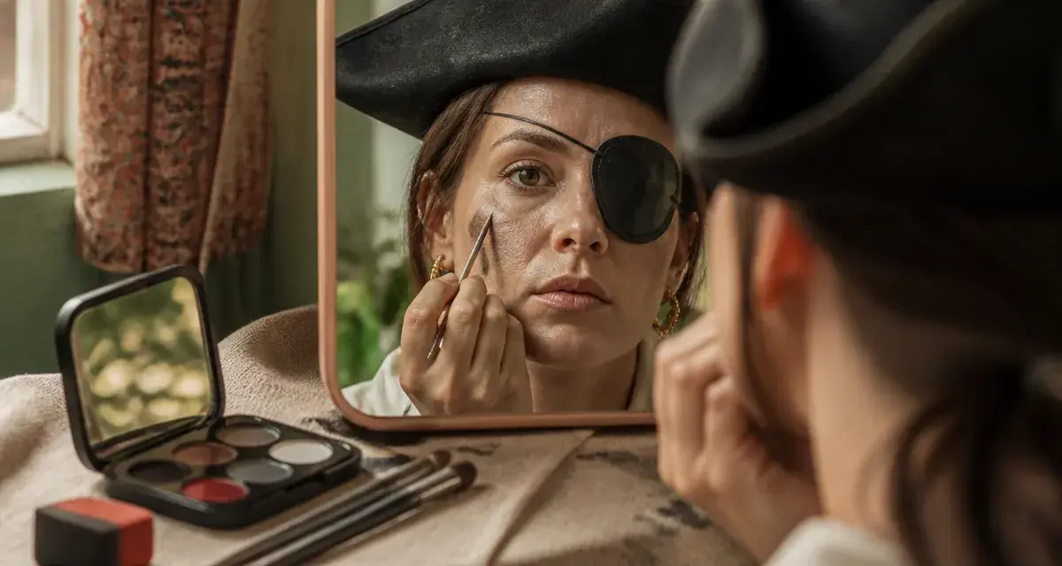 Maquillage pirate : palette 4 couleurs pour look flibustier, en miroir