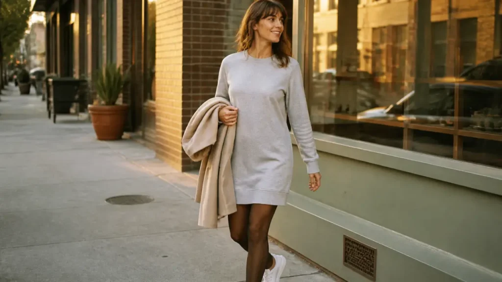 Robe sweat femme : coupe, longueur et encolure pour une silhouette flatteuse