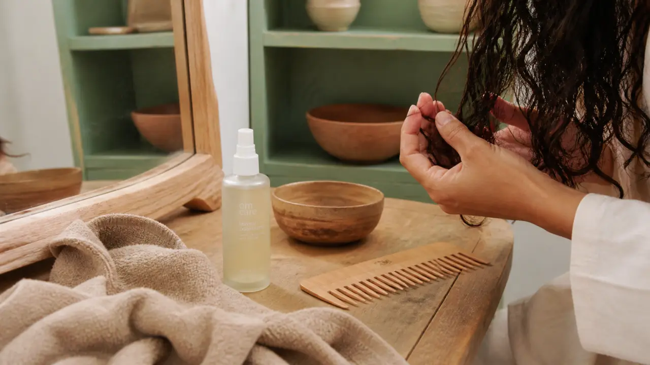 Routine cheveux bouclés : leave-in sur cheveux humides, anti-frisottis
