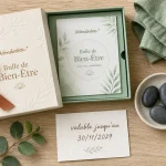 Wonderbox bulle de bien être : coffret cadeau ouvert, serviette et pierres chaudes