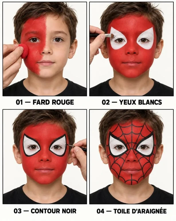 Maquillage spiderman facile en quatre étapes pour enfant
