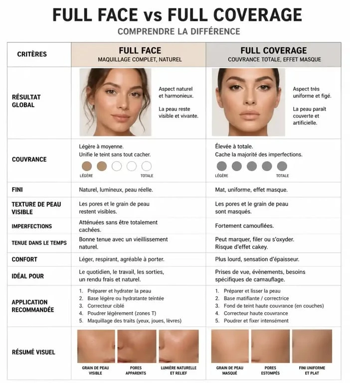 Différence entre full face maquillage et full coverage