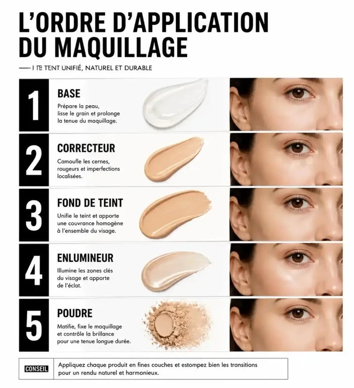 Étapes du full face maquillage : ordre d'application des produits