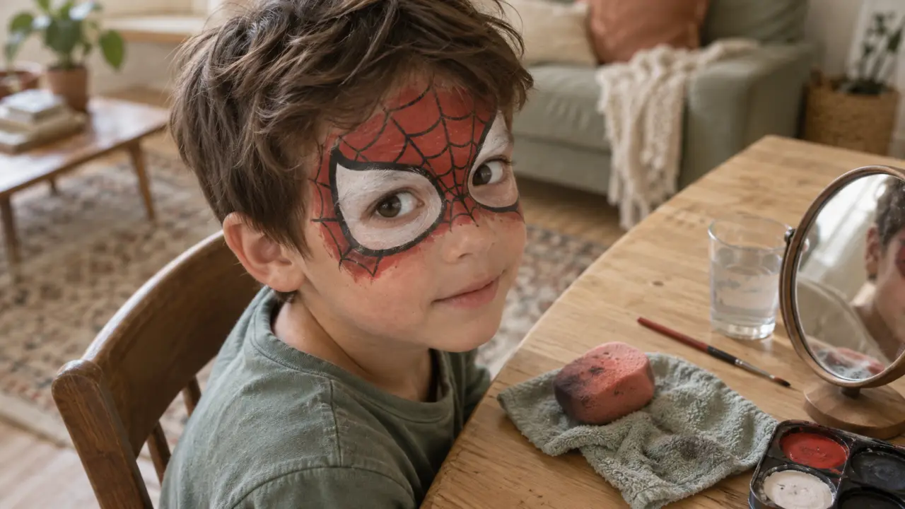 Maquillage spiderman enfant : toile nette et yeux blancs