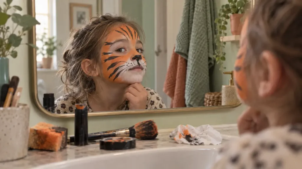 Maquillage tigre facile : 4 étapes, 3 couleurs et des rayures nettes